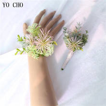 YO CHO Boutonniere Artificial Flower Wedding Bridesmaid Wrist Corsage Men Buttonhole Woman Corsage Bracelet Wedding Boutonniere 2024 - buy cheap