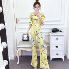 2pcs Tweed Women Elegant Print Slim Suit Set OL Lady Work Office Wear Short Slash Neck Ruffles Top + Flare Pants 2024 - buy cheap