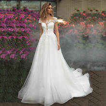 Jiayigong Wedding Dresses Vestido De Noiva Short Sleeves Scoop Neck Illusion Flowers Applique A-line Tulle Wedding Gowns 2024 - buy cheap