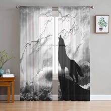 Black Wolf Night Lightning Wild Animal Voile Curtains for Living Room Window Treatment Sheer Curtains for Bedroom Kitchen Drapes 2024 - buy cheap