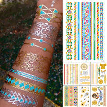 Waterproof Temporary Tattoo Sticker Metal Gold Silver Blue Mandala Bracelet Jewelry Flash Tatto Women Henna Body Art Fake Tatoo 2024 - купить недорого