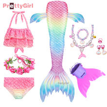 PrettyGirl Girls Swimsuit Cosplay Mermaid Tail Costume with Monofin Kids Swimming Pool Party Bikini for Children Birthday Gifts 2024 - buy cheap