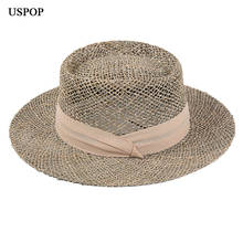 USPOP 2020 новые женские летние шляпы из натуральных морских водорослей, шляпы от солнца, дышащие пляжные шляпы с широкими полями, женские соломенные шляпы с лентой 2024 - купить недорого