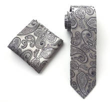 Conjunto de corbatas tejidas para hombre, corbata de Cachemira plateada de lujo con bolsillo cuadrado, venta al por mayor 2024 - compra barato