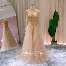 Champgane Gold Luxury Dubai Muslim Evening Dress Long Sleeve High Neck Saudi Arabic Formal Dresses for Women Wedding Party Gowns 2024 - buy cheap