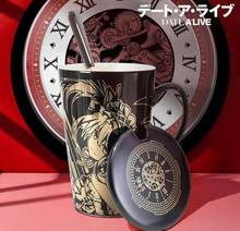 Taza Unisex de cerámica con dibujos animados Tokisaki Kurumi, taza de café de oficina con tapa y cuchara, para estudiantes 2024 - compra barato