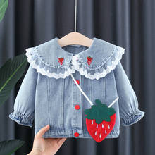 Cute Baby Girls Denim Jacket New Kids Spring Autumn Lace Collar Princess Jacket Coat With Strawberry Bag Children Outerwear 2024 - buy cheap