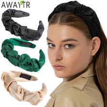 AWAYTR Pleated Solid Satin Headband Bezel Hair Hoop Turban Women Wide Elastic Hairbands Girls Accessories Hair Bands Headdress 2024 - buy cheap