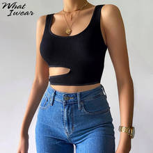 Whatiwear Rib Knit Sleeveless Crop Tops Women 2021Cut Out Low-neck Solid Black Tank Fitness Fashion Sportswear Female Streetwear 2024 - buy cheap