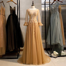 Long Sleeves Evening Gowns for Women Vestidos Elegantes Lace Beaded Prom Dresses 2020 Burgundy  Formal Party Vestidos De Fiesta 2024 - buy cheap