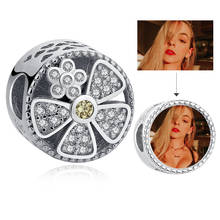 Round Charms Custom Photo Flower Shimmery Rhinestone Crystal Beads for Women Girls Femme DIY 925 Sterling Silver Jewelry Gift 2024 - buy cheap