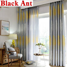 Cortina de lino transparente para ventana de dormitorio, cortinas gruesas de color gris, moderno, con hojas amarillas, para sala de estar, pantalla personalizada, X-WP20530 2024 - compra barato