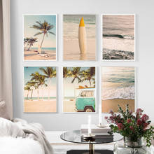Cuadro sobre lienzo para pared Tropical surf Vintage de playa coche carteles nórdicos y las huellas de la pared para decoración para las paredes del salón 2024 - compra barato