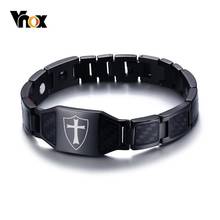 Vnox стильные браслеты из углеродного волокна Knights Templar Shield магнитные био энергетические браслеты для мужчин крест вера терапия мужской Pulseira 8,26" 2024 - купить недорого