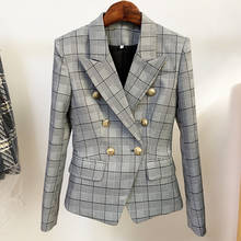 Blazer xadrez feminino cinza, nova moda para mulheres, casaco com botões, estilo slim, para trabalho de negócios, 2021 2024 - compre barato