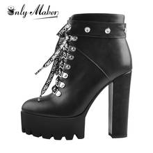 Onlymaker Women's  Platform Round Toe Ankle Booties13~14CM High Heel Alphabet Lace Up Black  Boots  Plus Size 2024 - buy cheap