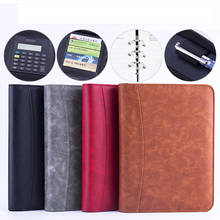 Bloc de notas de cuero sintético A5 B5 con calculadora, carpeta con cremallera, maletín para Notebook, carpeta ejecutiva, Bloc de notas de viaje en espiral 2024 - compra barato