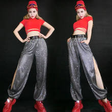 New Women Hip Hop Clothing Adults Street Dance Costumes Jazz Stage Wear Red Shirt Shiny Split Pants Cheerleaders Show DNV13060 2024 - buy cheap