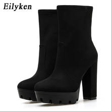 Eilyken-Botines de tacón alto con plataforma para mujer, calzado con cremallera y punta redonda, color negro, tallas 35-42 2024 - compra barato