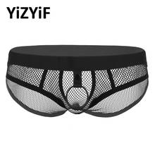 Men See Through Fishnet Bikini Briefs Underwear Sexy Lingerie Low Rise Elastic Waist Open Bulge Pouch Panties Mens Underpants 2024 - buy cheap