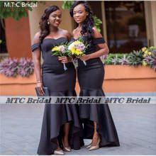 Черные длинные платья русалки 2021 для подружек невесты с открытыми плечами, корсет, африканские подружки Honor, фотообои для свадьбы 2024 - купить недорого