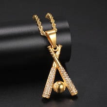 Hip Hop Rhinestones Paved Gold Color Stainless Steel Bat Ball Pendants Necklace for Men Rapper Jewelry Drop Shipping 2024 - buy cheap