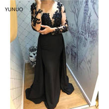 YUNUO-vestidos de Noche de manga larga, ropa Formal de satén con encaje, con apliques, color negro, 2021 2024 - compra barato