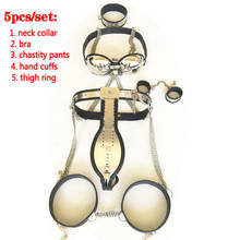 Stainless Steel Male Chastity Belt 5pcs/Set Neck Collar Hand Cuffs Thigh Ring Bra BDSM Bondage Chastity Device Sex Toys For Men 2024 - buy cheap