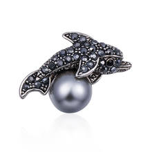 Broche de delfín de cristal para mujer, alfileres de animales, Broche de pescado con diamantes de imitación de perlas, accesorios de joyería, regalos Punk 2024 - compra barato