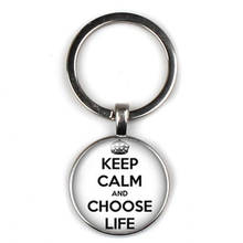 New Creative Cute Keep Happy Text Pattern Keychain Glass Round Pendant Women Key Ring Gift Jewelry Charm Bag Souvenir for Men 2024 - buy cheap