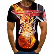 Новое поступление 2020, забавная 3d футболка, летние хипстерские футболки с коротким рукавом, мужские/женские футболки с принтом пламени и баскетбола, мужские футболки 2024 - купить недорого