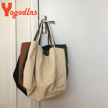 Yogodlns bolsa de mão feminina em lona, bolsa tote com grande capacidade, em cores sólidas, simples, reutilizável, de ombro 2024 - compre barato
