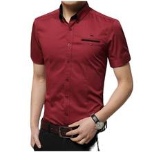 Blusa informal de verano para hombre, camisa de manga corta bordada, ajustada, con cuello vuelto, novedad 2024 - compra barato