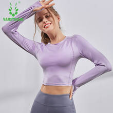 VANSYDICAL-Camiseta de Yoga de moda para mujer, Top corto de manga larga para correr, Fitness, ropa de gimnasio, ropa deportiva de secado rápido, camisa de entrenamiento 2024 - compra barato