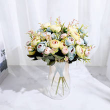Flores artificiales de Camelia para decoración del hogar, 10 cabezas de seda, pequeñas burbujas de novia para boda, decoración de fiesta de navidad 2024 - compra barato