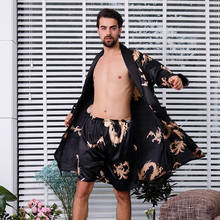 Kimono Men Sexy Robe Two Piece Set Emulation Silk Bathrobe Shorts Pajamas Soft Cozy Thin Long-sleeved Bath Gown Large Size M-7XL 2024 - buy cheap