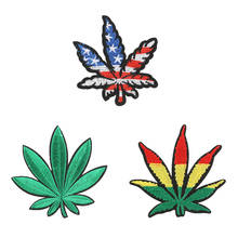 Colorido verde planta erva daninha maple leaf diy punk hippy bordado ferro no remendo para boné jaqueta mochila 2024 - compre barato