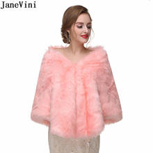 JaneVini-abrigo Bolero de piel sintética para mujer, chaqueta de invierno para boda, color rosa, estolas, negro y azul 2024 - compra barato