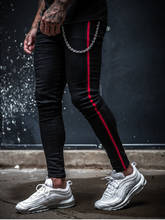 Модные облегающие джинсы в полоску, мужские Стрейчевые облегающие повседневные брюки-карандаш, Джоггеры в стиле хип-хоп, уличная одежда, черные джинсовые брюки-султанки для мужчин 2024 - купить недорого