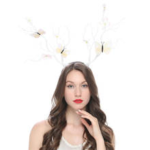 Diademas de Navidad con ramas de árbol, cintas para el pelo de Brujas del bosque, con flores y mariposas, para fiesta de vacaciones 2024 - compra barato