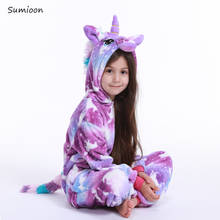 Pijamas de franela Kigurumi para niños y niñas, ropa de dormir de invierno con capucha de animales, unicornio, Panda 2024 - compra barato