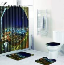 Zeegle-Juego de alfombrillas de baño con estampado, juego de alfombrillas con tapa de cortina, cubierta de inodoro, alfombrilla de baño, cortina de baño con 12 ganchos, accesorios de baño 2024 - compra barato