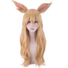 Peluca LoL K/DA Ahri, pelucas de Cosplay, 90cm de largo, recta, KDA, peluca de Cosplay con orejas, cabello sintético resistente al calor 2024 - compra barato