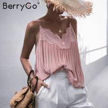 BerryGo Elegant lace embroidery pink tops women Sexy v-neck female camis tank top Summer spaghetti straps ladies tops shirt 2020 2024 - buy cheap