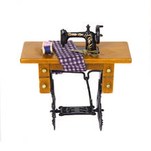 1/12th Dolls House Miniature Sewing Machine With Cloth Scissors Room Decor Accs 2024 - buy cheap