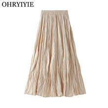 OHRYIYIE Spring Autumn Long Warm Pleated Skirts Women 2021 New Casual Elastic High Waist Skirt Female Beige Khaki A line Skirts 2024 - buy cheap