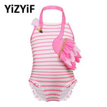 Купальный костюм для маленьких девочек; цельный купальник для девочек; эластичный купальник с лямкой на шее и фламинго; купальный костюм; пляжная одежда 2024 - купить недорого