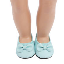Sapatos de bonecas americanas, sapatos para meninas recém-nascidas, azul claro, com laço, brinquedos para bebês, 40-43 cm, presente de boneca para meninos s19 2024 - compre barato