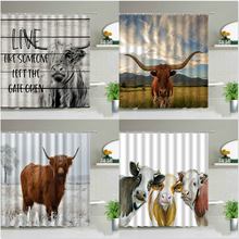 Cortinas de ducha con estampado 3D de animales de granja, juego de cortina de baño de tela impermeable, decoración artística de bañera con gancho, Highland Cow 2024 - compra barato