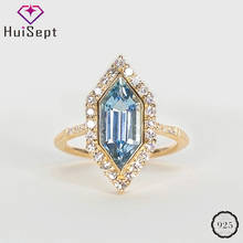 HuiSept Elegant 925 Silver Jewelry Women Ring Geometric Shaped Sapphire Zircon Gemstone Ornaments Wedding Wholesale Accessories 2024 - buy cheap